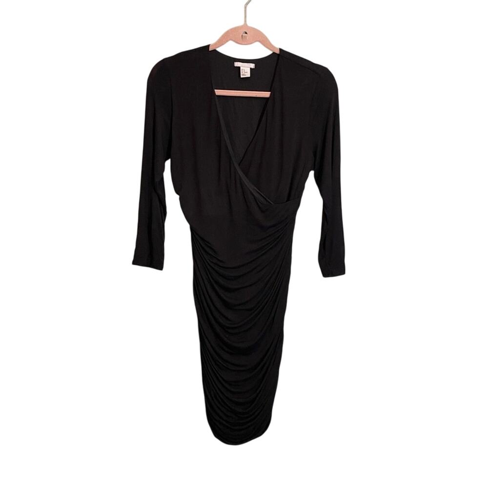 H&M‎ Women's Black Long Sleeve Form Fitting Ruched Dress Size Medium